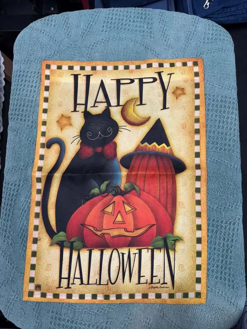 Angela Anderson Happy Halloween Black Cat and Pumpkin Garden Flag
